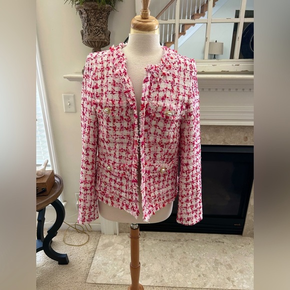 Nanette Lepore Pink and White Textured Tweed Jacket - Picture 1 of 11